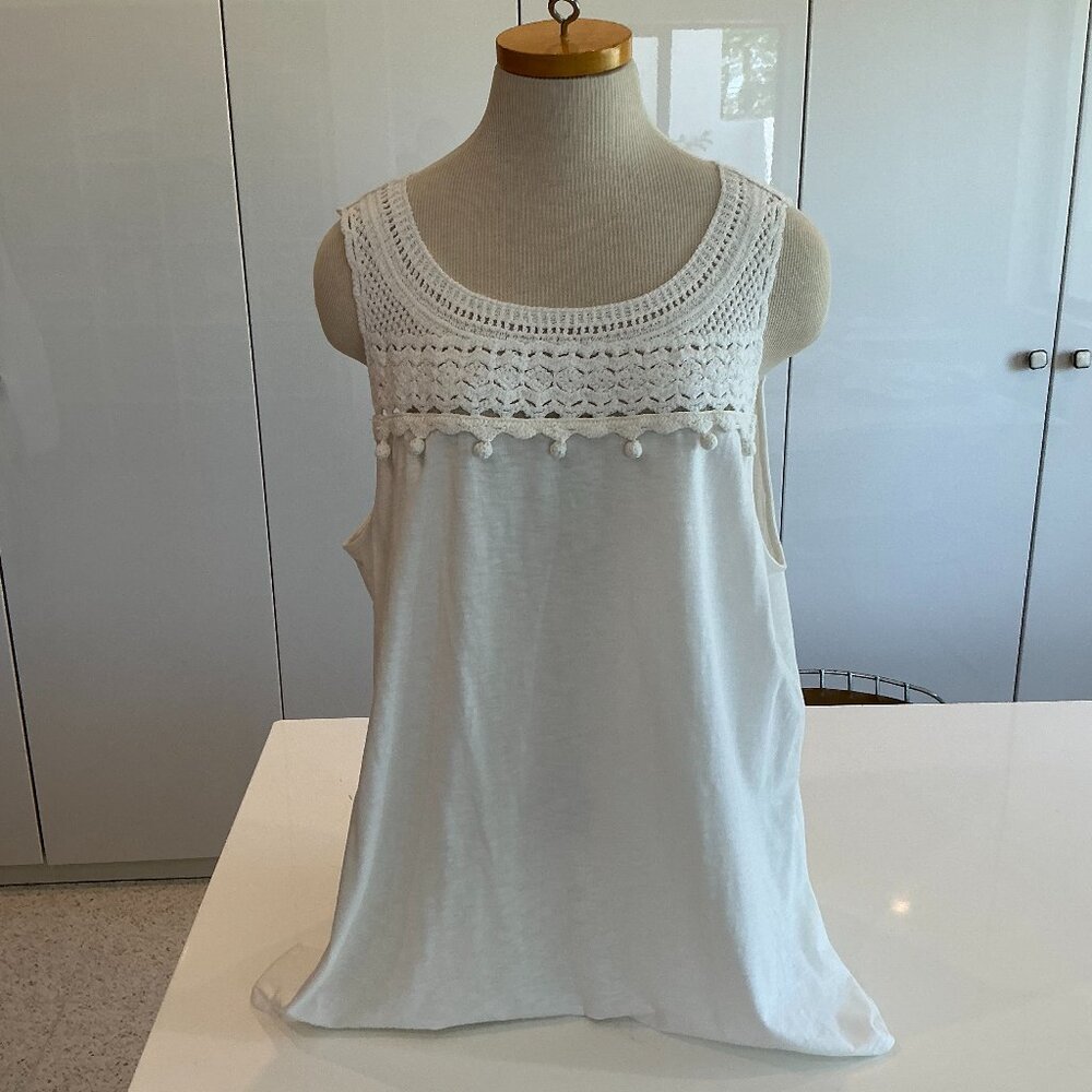 J. Jill, Crochet Top White Tee Shirt Cotton, Size XL